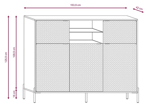 Vivaldi Komoda Diamond s LED osvetlením 153,9 cm biely lesk