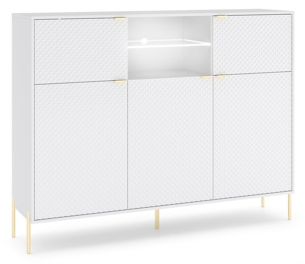 Vivaldi Komoda Diamond s LED osvetlením 153,9 cm biely lesk