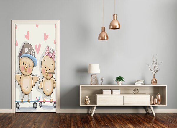 Samolepiace fototapety na dvere sliepky skateboard 85x205 cm