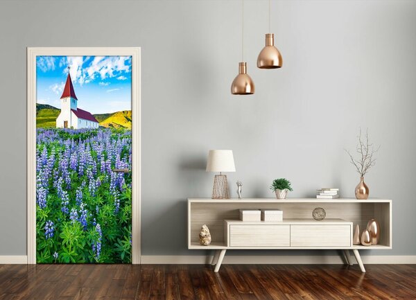Fototapeta samolepiace na dvere kostol kvety 85x205 cm