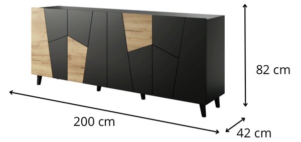 HALMAR Komoda Etna 200 cm čierna/dub craft
