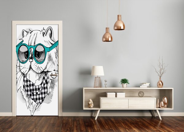 Samolepiace fototapety na dvere mačka okuliare 85x205 cm