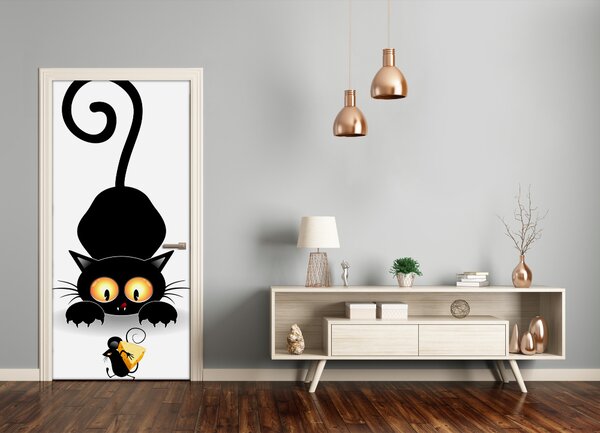 Samolepiace fototapety na dvere Mačka a myš 85x205 cm