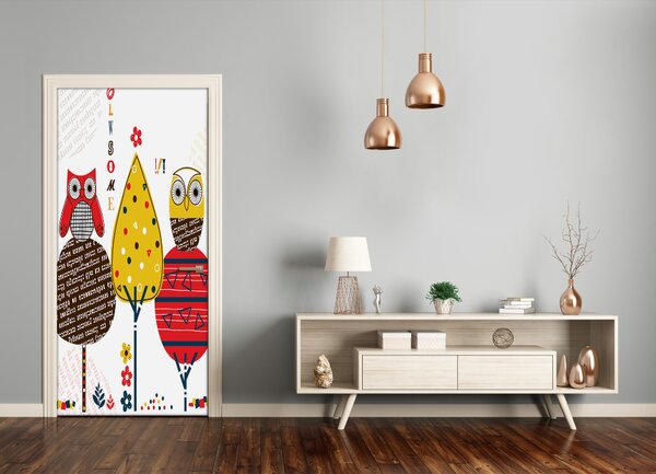 Samolepiace fototapety na dvere Sovy na dreve 85x205 cm