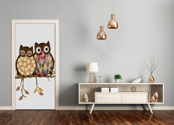 Samolepiace fototapety na dvere Sovy na vetve 95x205 cm