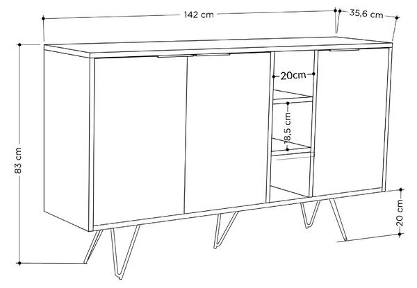 Komoda Houseland CLARA 142 cm dub prírodný/antracit