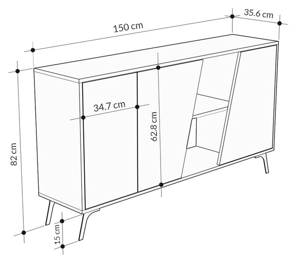 Komoda Houseland FIONA 150 cm biela/dub zafírový