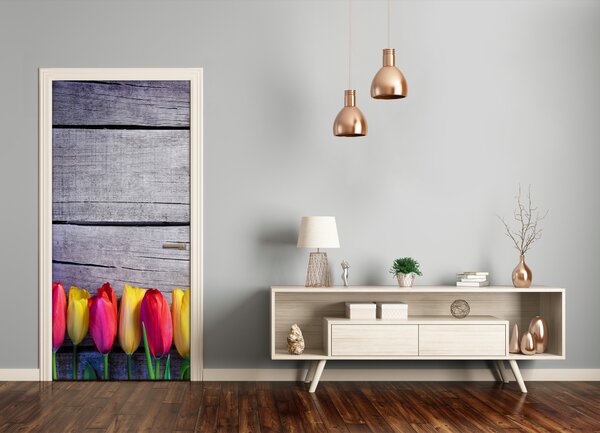 Samolepiace fototapety na dvere farebné tulipány 95x205 cm