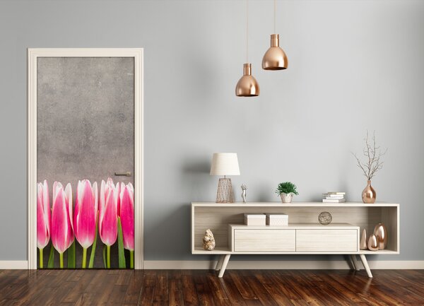 Samolepiace fototapety na dvere ružové tulipány 85x205 cm