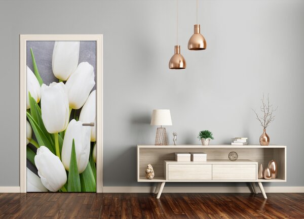 Samolepiace fototapety na dvere biele krókusy 95x205 cm