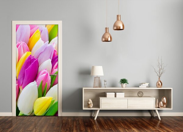Samolepiace fototapety na dvere farebné tulipány 85x205 cm