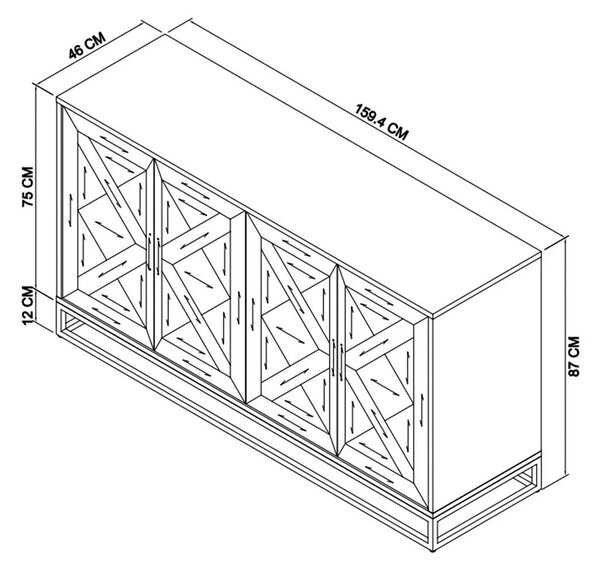 LivinHill Komoda Indus 160 cm z masívu dub prírodná/grafit