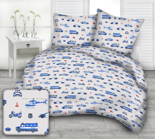 Didatex POLÍCIA SIVÁ detské bavlnené obliečky Rozmer obliečok: 90x135 cm, Obsah balenia: Set Balenie