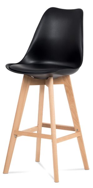 Barová stolička plast, sedák čierna ekokoža/nohy masív prírodný buk