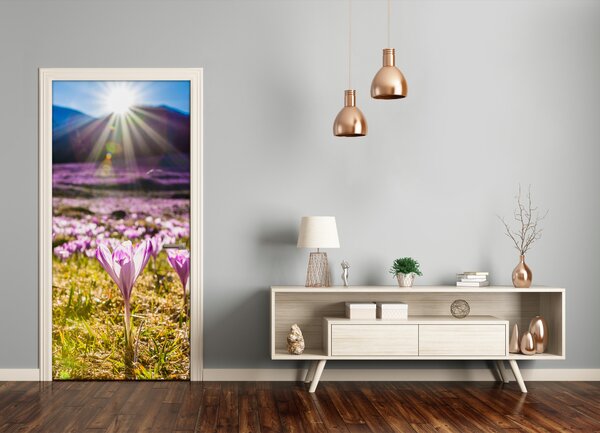 Fototapeta na dvere samolepiace Krókusy v horách 85x205 cm