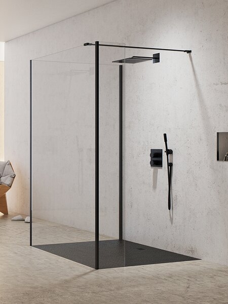 New Trendy New Modus Black stena sprchového kúta walk -in 80 cm čierna polomatný/sklo priehľadné EXK-0078