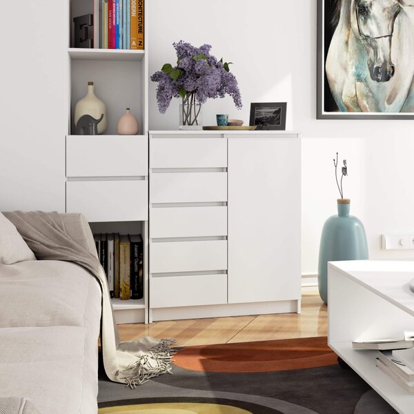 Ak furniture Komoda JERRY 80 cm 1 dvere 5 zásuviek biela