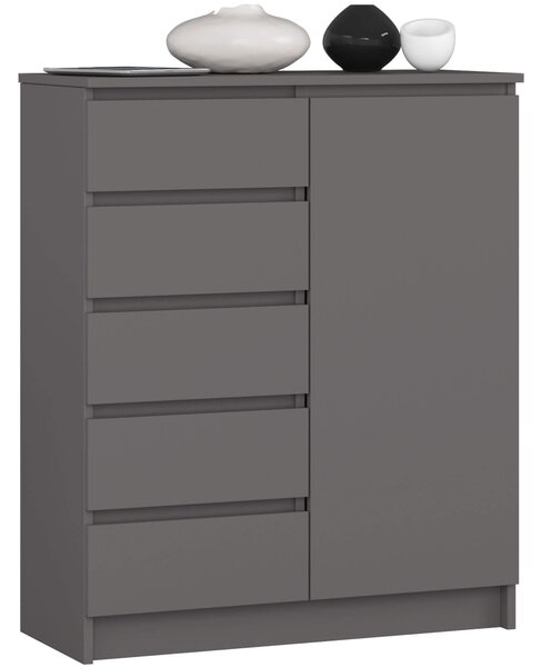 Ak furniture Komoda JERRY 80 cm 1 dvere 5 zásuviek antracitovo sivá