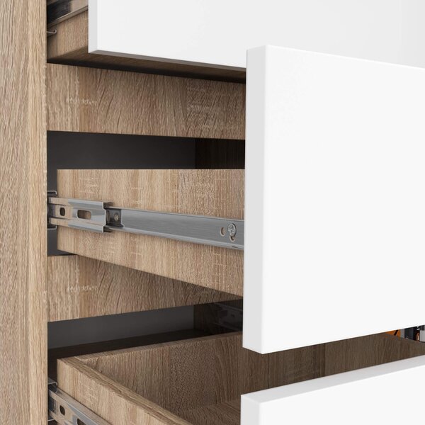 Ak furniture Komoda JERRY 80 cm 1 dvere 5 zásuviek dub sonoma/biela