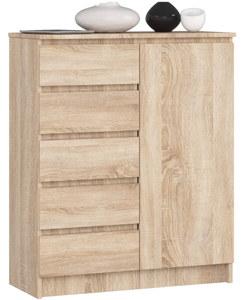Ak furniture Komoda JERRY 80 cm 1 dvere 5 zásuviek dub sonoma