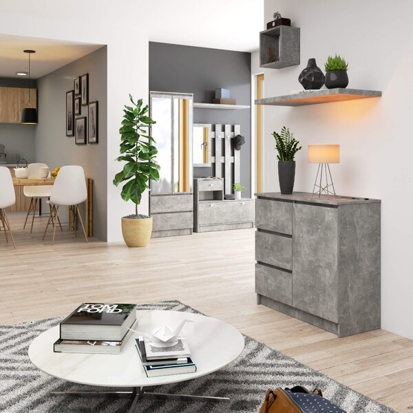 Ak furniture Komoda JERRY K 80 cm 1 dvere 3 zásuvky betón