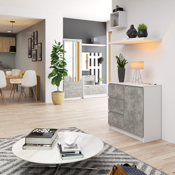 Ak furniture Komoda JERRY K 80 cm 1 dvere 3 zásuvky biela/betón