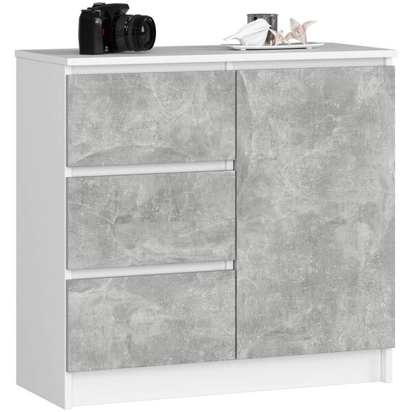 Ak furniture Komoda JERRY K 80 cm 1 dvere 3 zásuvky biela/betón