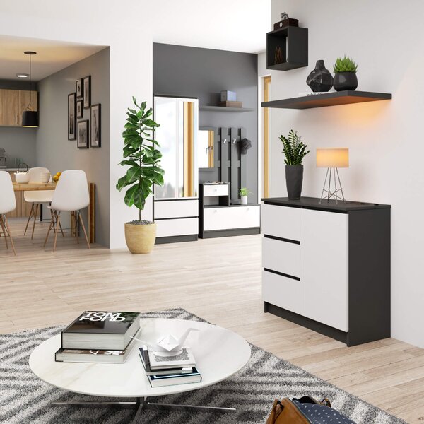 Ak furniture Komoda JERRY K 80 cm jedny dvere 3 zásuvky šedá/biela