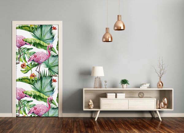 Samolepiace fototapety na dvere lístia a plameniaky 75x205 cm