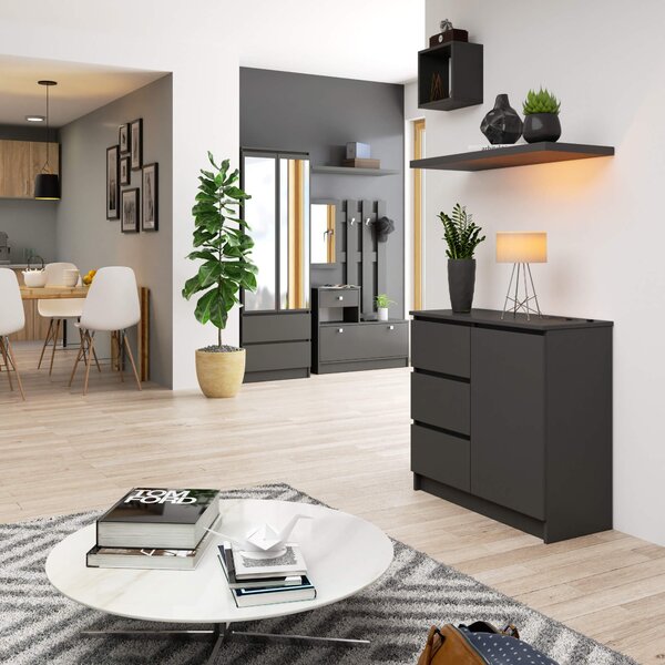 Ak furniture Komoda JERRY K 80 cm 1 dvere 3 zásuvky grafitovo šedá