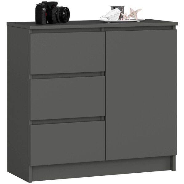 Ak furniture Komoda JERRY K 80 cm 1 dvere 3 zásuvky grafitovo šedá