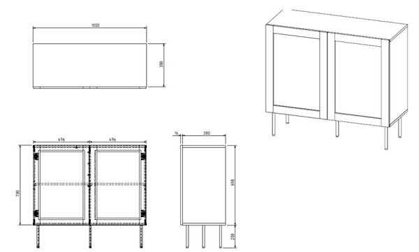 HALMAR Komoda Juta 100 cm čierna/hnedá