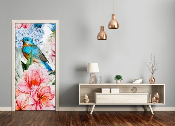 Samolepiace fototapety na dvere kvety a vtáky 75x205 cm