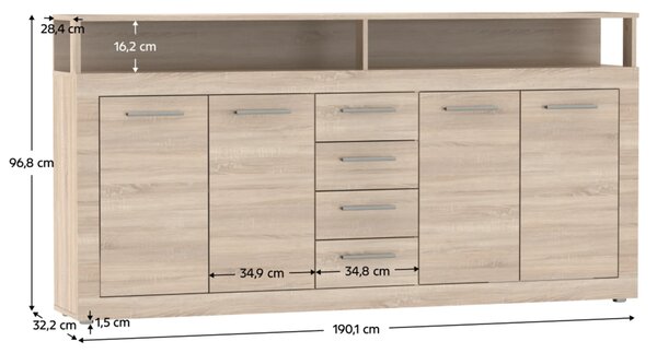 Vivaldi Komoda Luna 190 cm dub Sonoma