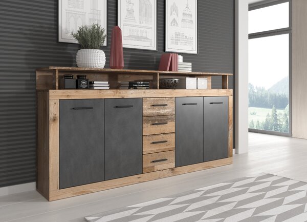 Vivaldi Komoda Luna 190 cm dub Matera svetlý/šedá