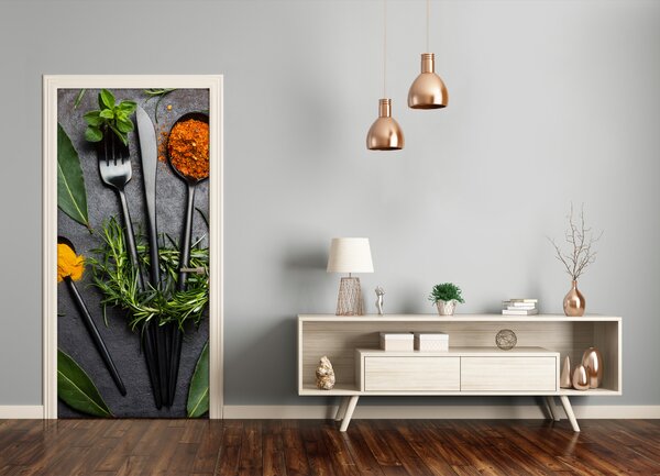 Fototapeta dvere samolepiace príbory a koreninami 75x205 cm