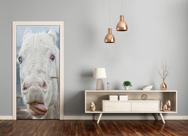 Samolepiace fototapety na dvere Šialený biely kôň 95x205 cm