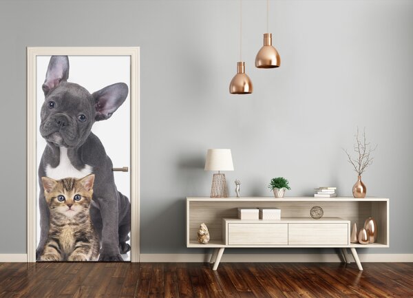 Samolepiace fototapety na dvere Pes a mačka 95x205 cm