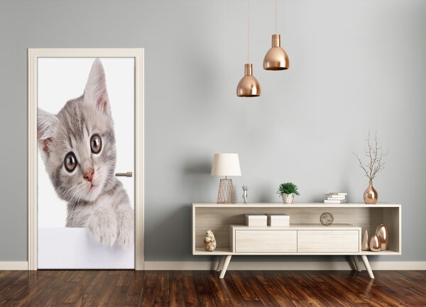 Samolepiace fototapety na dvere sivá mačka 95x205 cm
