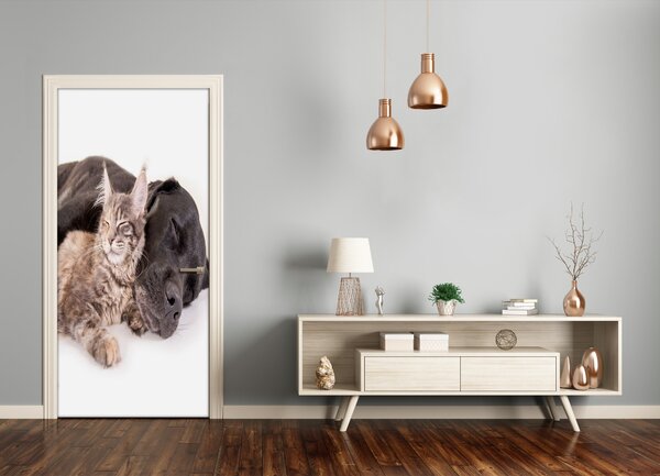 Samolepiace fototapety na dvere Pes a mačka 75x205 cm