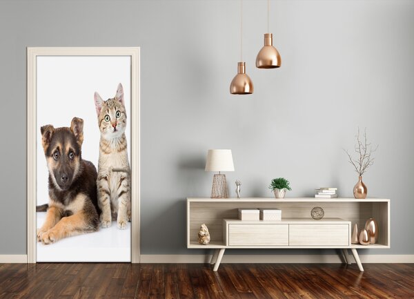 Samolepiace fototapety na dvere Pes a mačka 85x205 cm