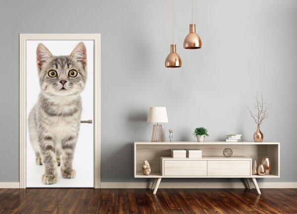 Samolepiace fototapety na dvere sivá mačka 85x205 cm