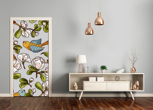 Samolepiace fototapety na dvere Vtáky a kvety 75x205 cm