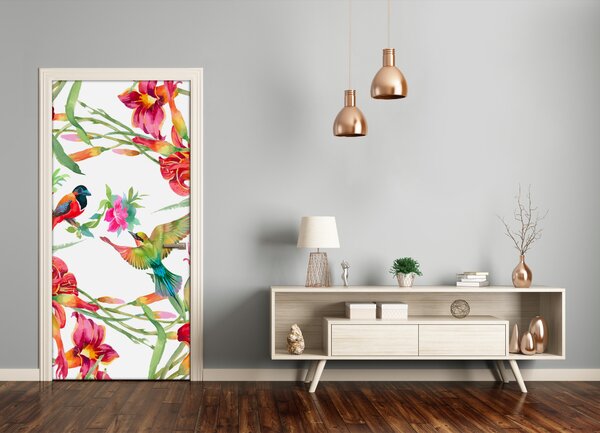 Samolepiace fototapety na dvere Vtáky a kvety 75x205 cm