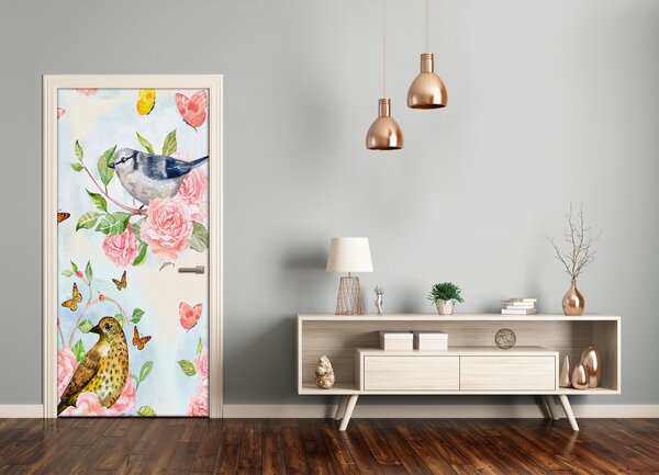 Samolepiace fototapety na dvere Vtáky motýle ruže 95x205 cm