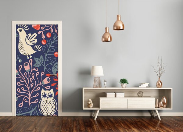 Samolepiace fototapety na dvere Kohút sliepky sova 95x205 cm