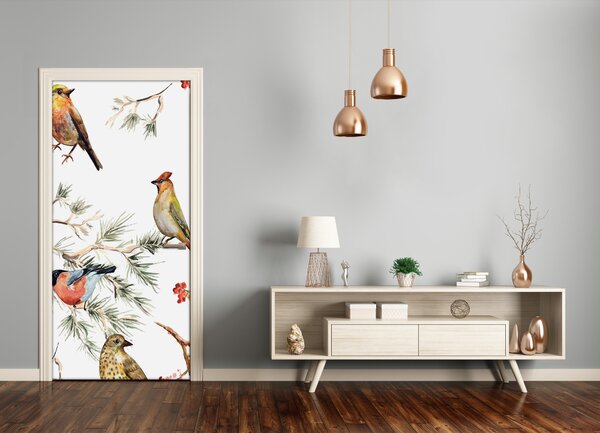 Samolepiace fototapety na dvere Vtáky a ihličnany 85x205 cm