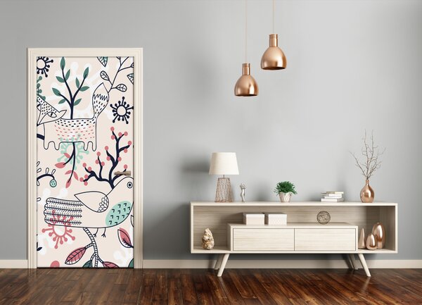Samolepiace fototapety na dvere Zvieratá a kvety 75x205 cm
