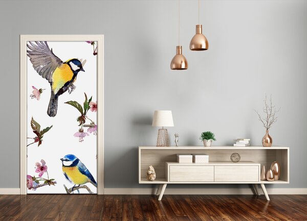 Samolepiace fototapety na dvere Vtáky a kvety 95x205 cm