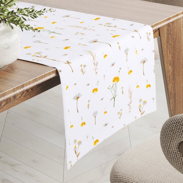 Biante Bavlnený behúň na stôl Sandra SA-497 Žlté bylinky na bielom 20x120 cm